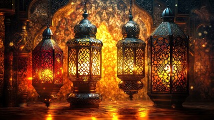 Ornate lanterns in a warm, ornate setting
