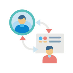 Employee data information exchange icon on black background