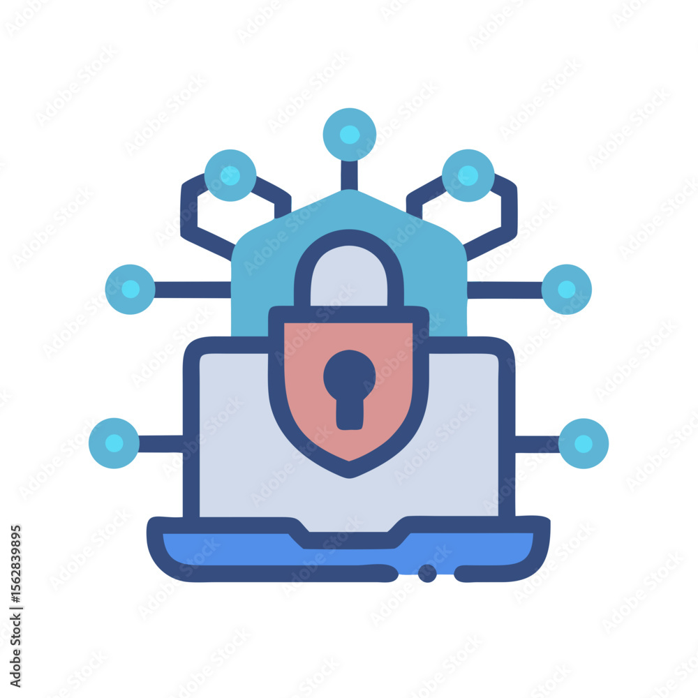 Poster secure online connection displayed on laptop with network nodes
