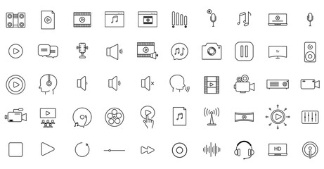 Video Audio Line Editable icon set. Editable stroke. Vector illustration. Audio Line Editable Icons set. Contain icons related to Audio, sound, speaker, microphone, music, multimedia, equalizer, and m