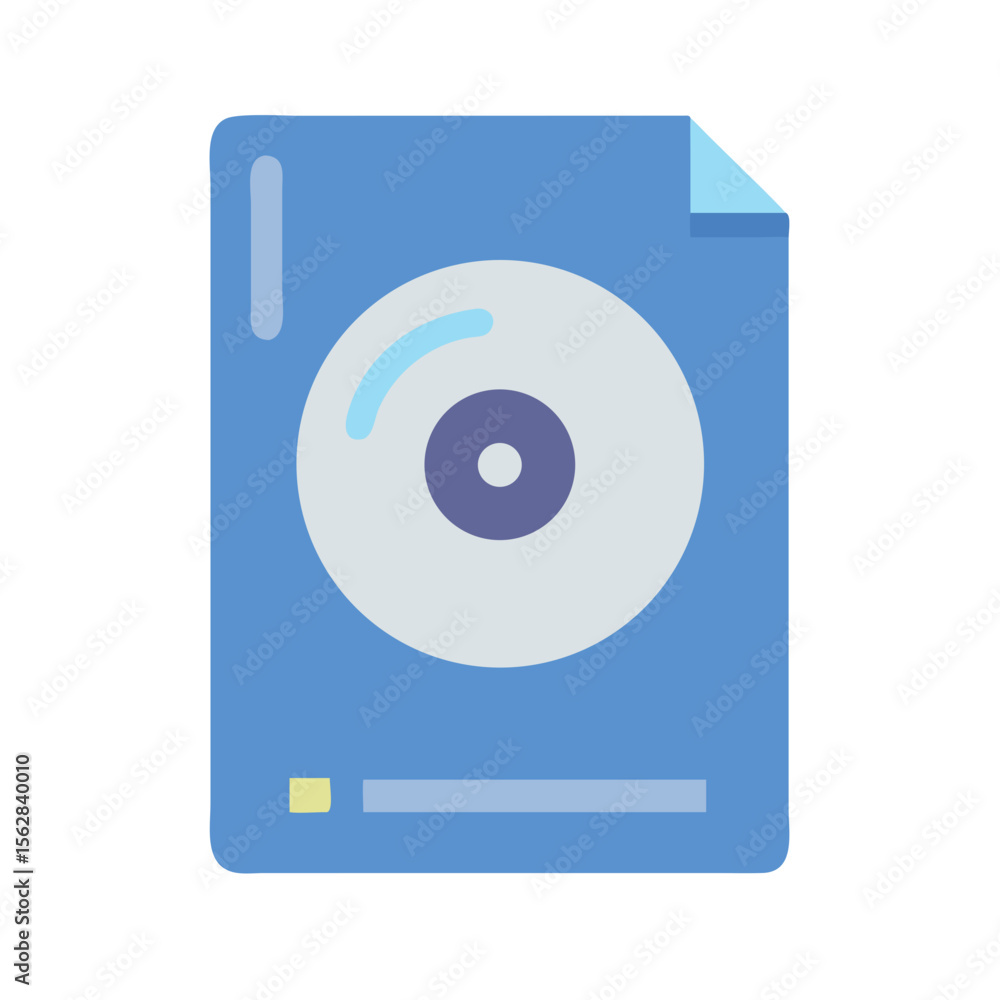 Poster blue document with disk icon represents data storage file