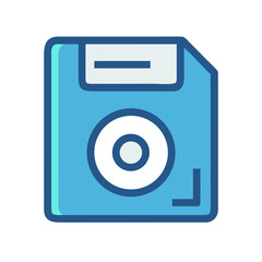 Retro floppy disk icon in light blue and dark blue