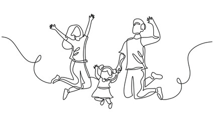 Happy Jumping Family One Line Drawing for Branding