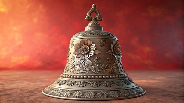 Ornate Silver Bell Detailed CloseUp of Antique Metal Bell with Intricate Design Rich Textures and Warm Background - Powered by Adobe