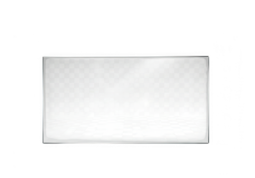 A clear rectangular glass pane with a subtle checkered pattern is isolated on transparent background