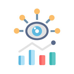 Analyzing data visualized with eye and bar graph icon