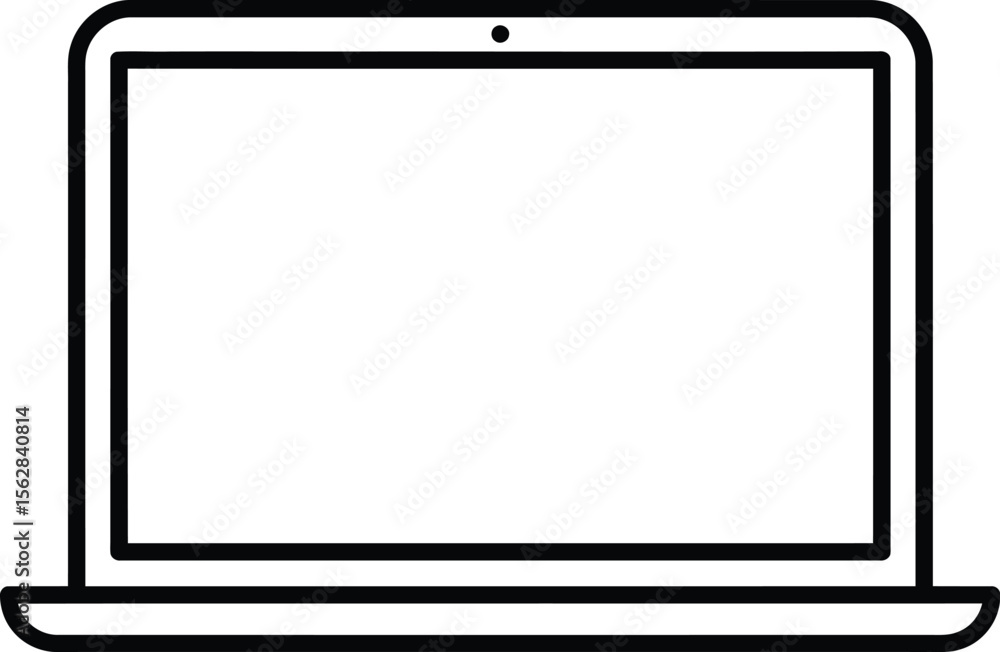Poster simple line drawing depicting a laptop computer with a blank screen for use.