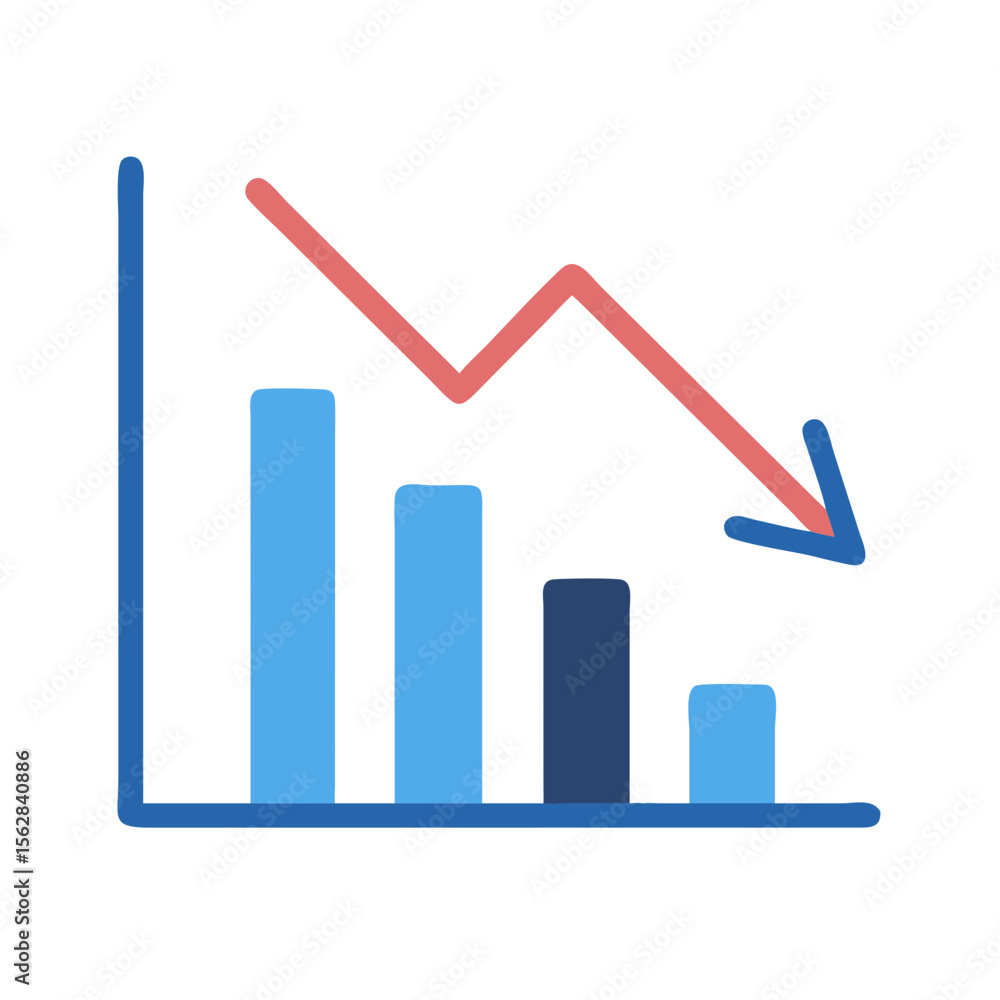Poster declining bar graph and arrow against black background