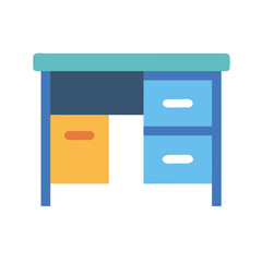 Flat vector illustration of colorful desk with drawers icon