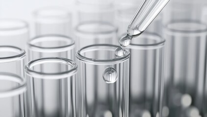 Clear test tubes with a dropper adding a liquid droplet