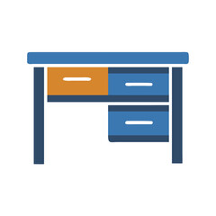 Stylized desk illustration with drawers on black background