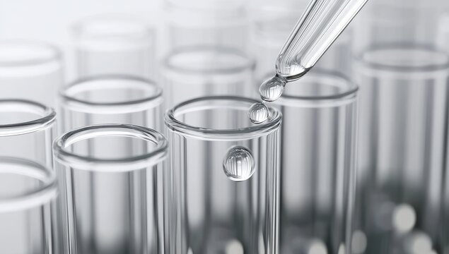 Clear test tubes with a dropper adding a liquid droplet - Powered by Adobe