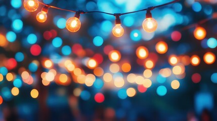 Out-of-focus string lights at night