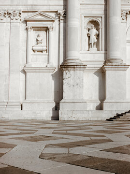Detail of white marble church's facade