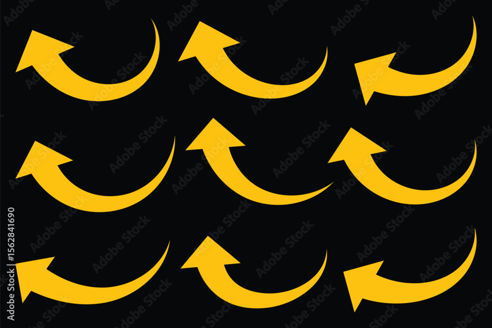 Poster yellow arrow curve direction vector. curved arrows set. curved or arch arrow icon isolated. arrow sy