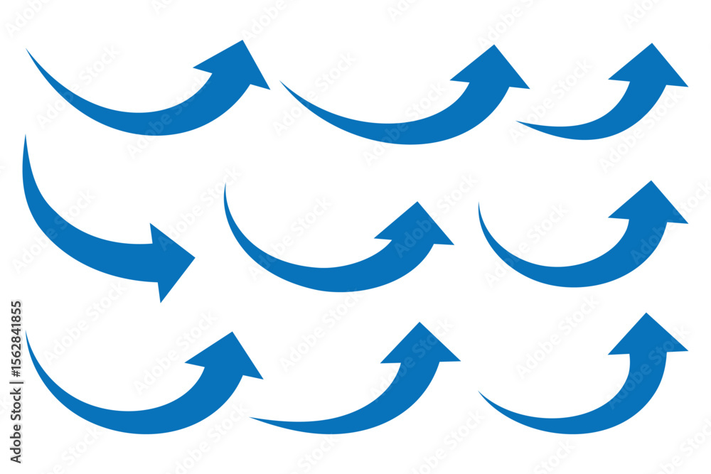 Aufkleber blue curve arrow icon set. curved or arch arrow icon isolated. hand drawn arrow vector icons set. mo