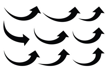 Black arrows icon vector set. Curved arrow icon vector set. arrow symbol collection. Bold long arrow symbol curved flat design isolated. vector illustration