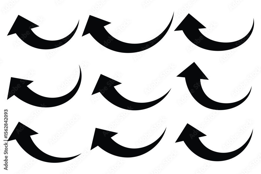 Poster black arrows icon vector set. curved arrow icon vector set. arrow symbol collection. bold long arrow