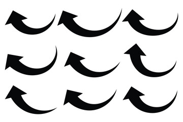 Black arrows icon vector set. Curved arrow icon vector set. arrow symbol collection. Bold long arrow symbol curved flat design isolated. vector illustration