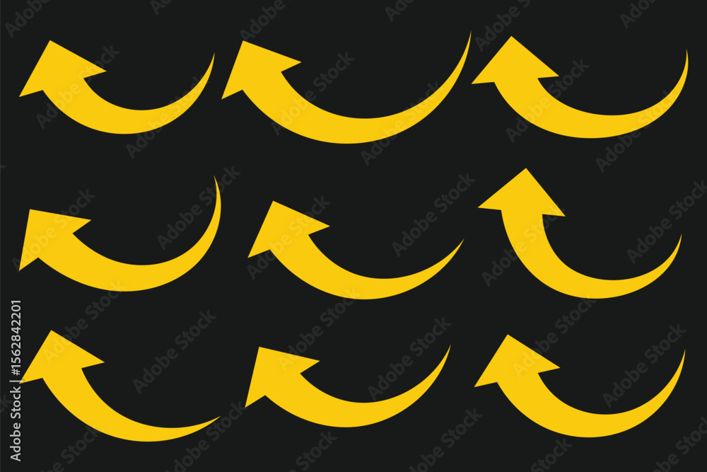Poster yellow arrow curve direction vector. curved arrows set. curved or arch arrow icon isolated. arrow sy