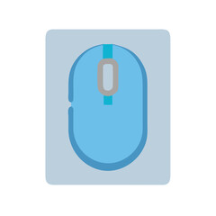 Stylized blue computer mouse graphic with simple shapes and colors