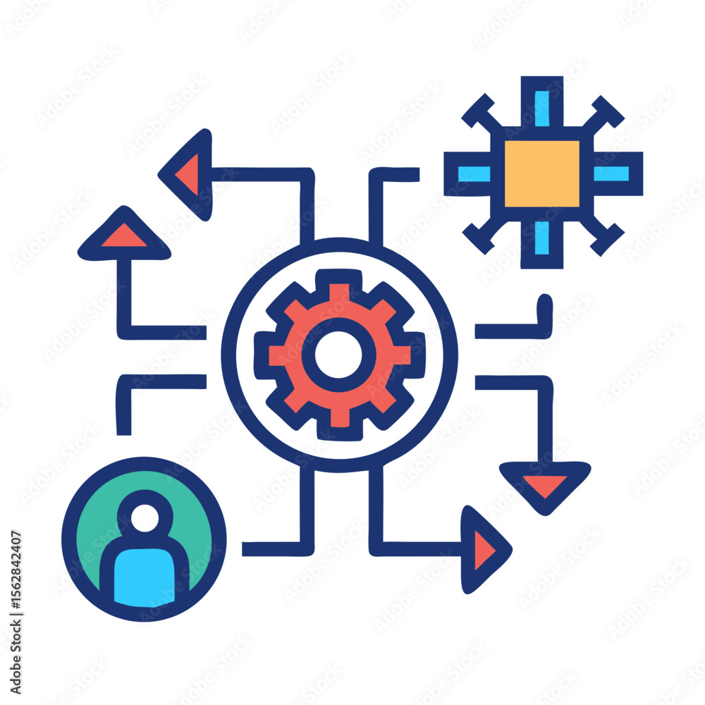 Poster abstract data processing system with machine learning concept icon