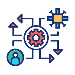 Abstract data processing system with machine learning concept icon