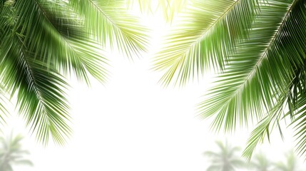 Palm fronds against a bright white background
