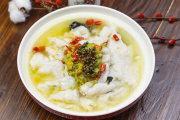 Boiled fish in sour soup with Sichuan peppercorns