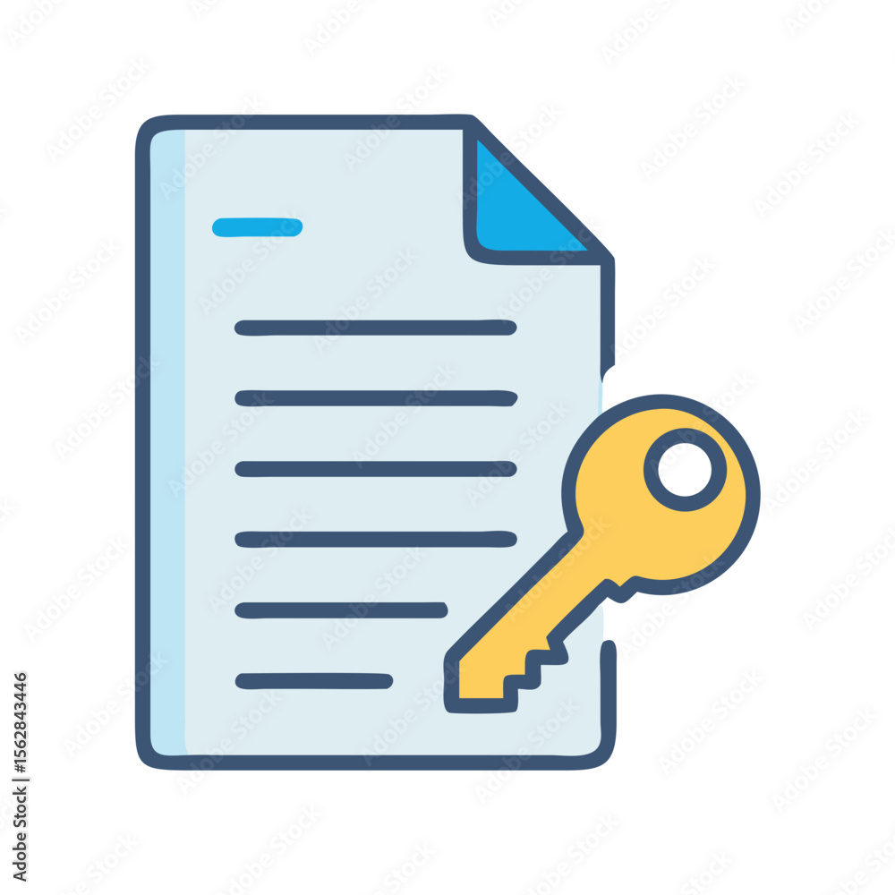 Poster document security access with golden key vector illustration