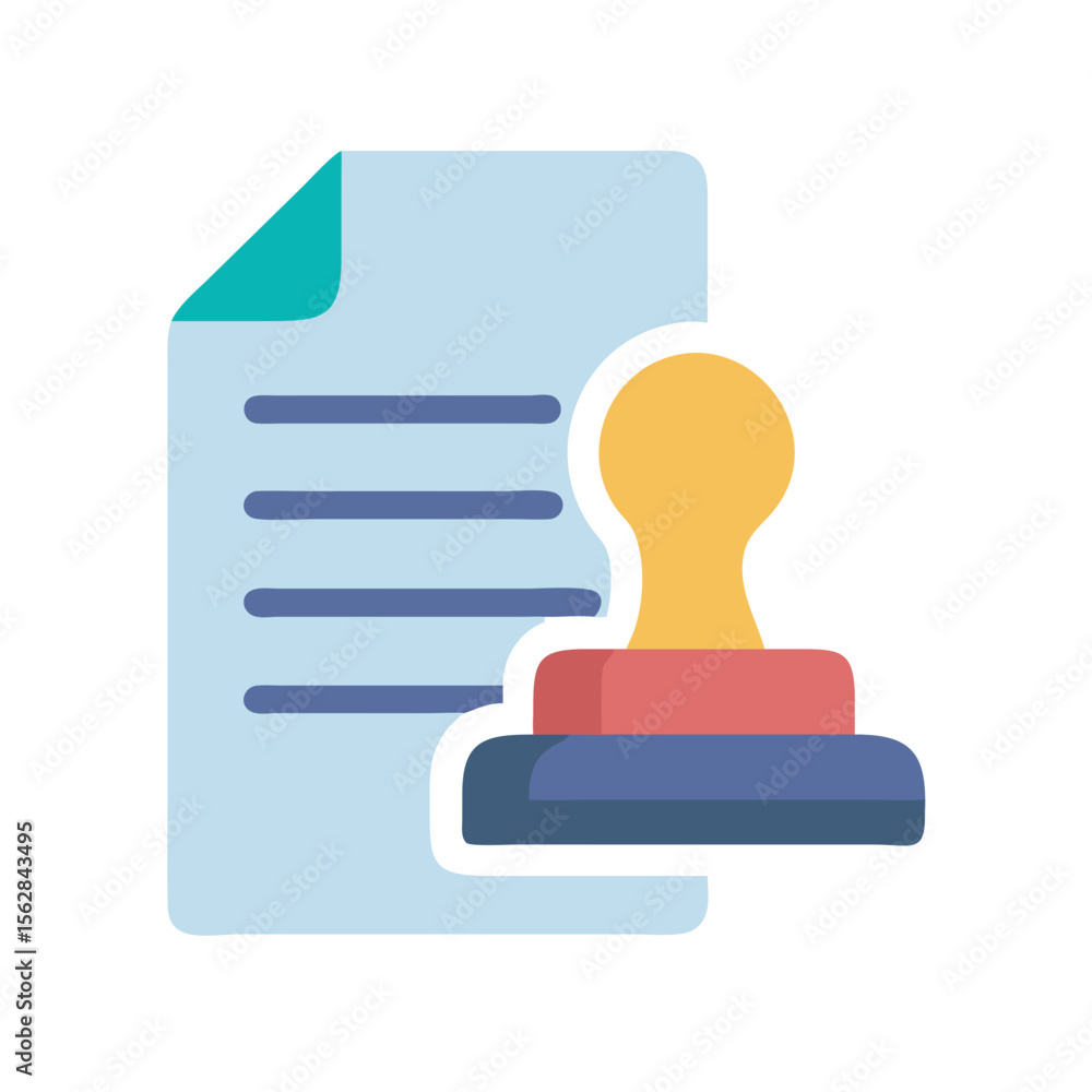 Poster stylized document icon with stamp in flat vector format