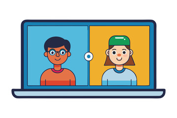 Virtual Connection: Two individuals engage in a video call on a laptop, fostering connection and conversation in a digital age.