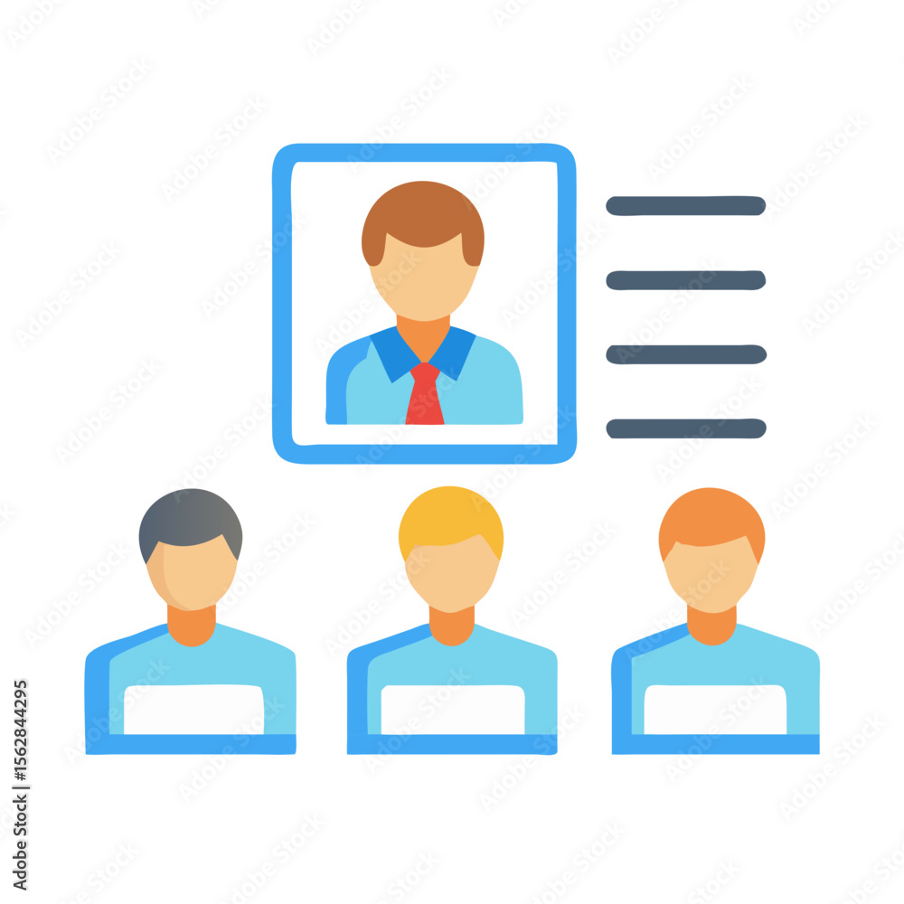 Poster flat graphic showing hierarchy with leader above subordinates