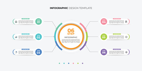 Infographic label design with circle infographic template design and 6 options or steps. Can be used for process diagrams, presentations, workflows