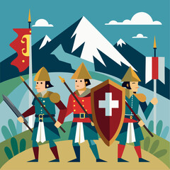 Historic swiss soldier reenactment flat design illustration