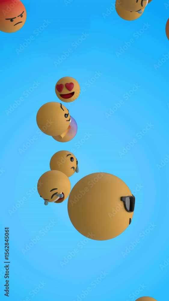 Aufkleber digital animation of multiple face emojis floating against textured blue background