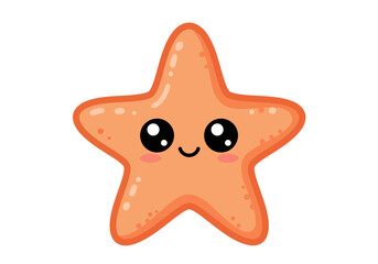 A cartoon starfish with big black eyes a small smile and rosy cheeks
