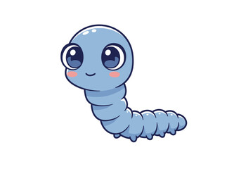 A cartoonstyle blue caterpillar with large eyes and a happy expression