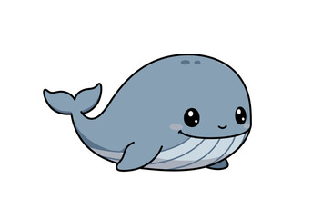 A cartoonstyle chubby blue whale smiles with a black outline and white background