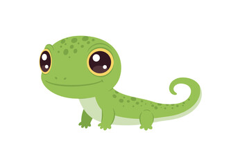 A cartoonstyle green gecko with big round eyes and a curled tail