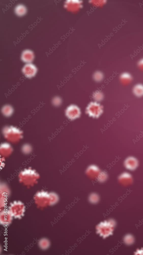 Poster digital animation of multiple red covid-19 cells floating against red background