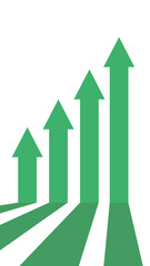 4 green business arrows in a row pointing up in vertical format