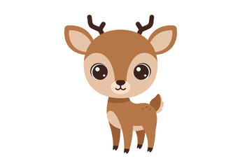A cute cartoon deer with big eyes and small antlers standing on its hind legs