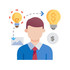 Business person converts ideas into monetary success with lightbulb