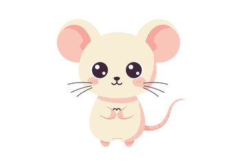 A cute cartoon mouse with large ears dark eyes and a light pink and cream color palette