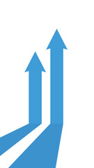 2 blue business arrows in a row pointing up in vertical format