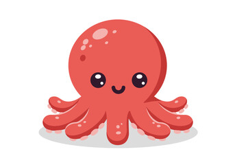 Fototapeta premium A cute cartoon octopus with big eyes eight tentacles and a big round head