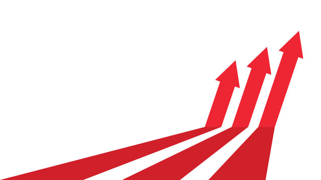 3 red business arrows in a row slanted pointing up