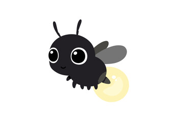 A cute cartoonstyle firefly with large eyes and a glowing abdomen
