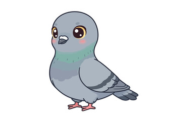 A cute cartoonstyle pigeon is standing with its feet together looking to the left